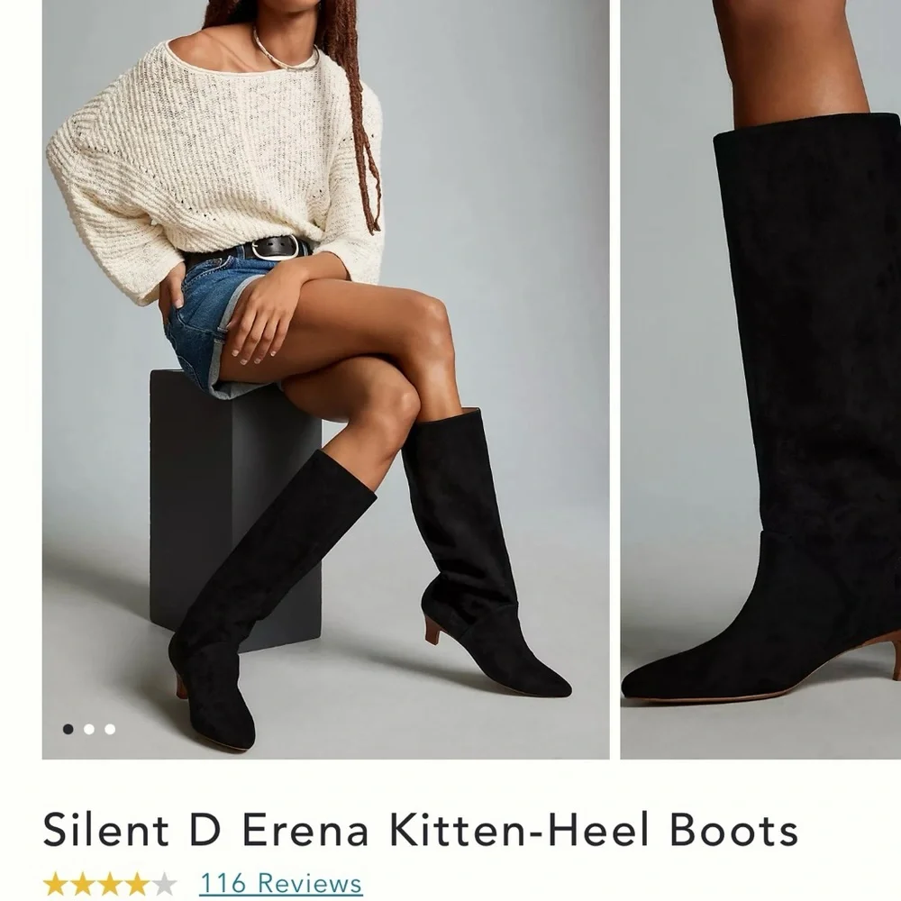 Silent D X Anthropologie All Black Kitten-Heel Suede Boots - Picture 1 of 5